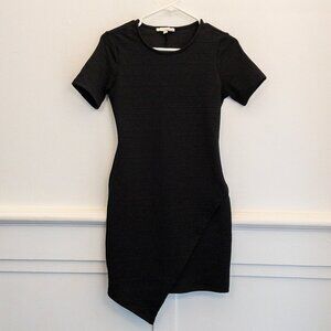 June & Hudson Black Bodycon Mini Dress – Size Small | Asymmetrical Hem, Stretch